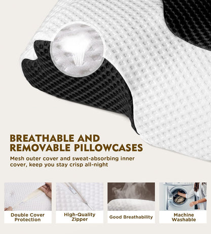 Cervical Pillow for Neck Pain Relief, Hollow Design Odorless Memory Foam Pillows with Cooling Case, Adjustable Orthopedic Bed Pillow for Sleeping, Support for Side Back Sleepers