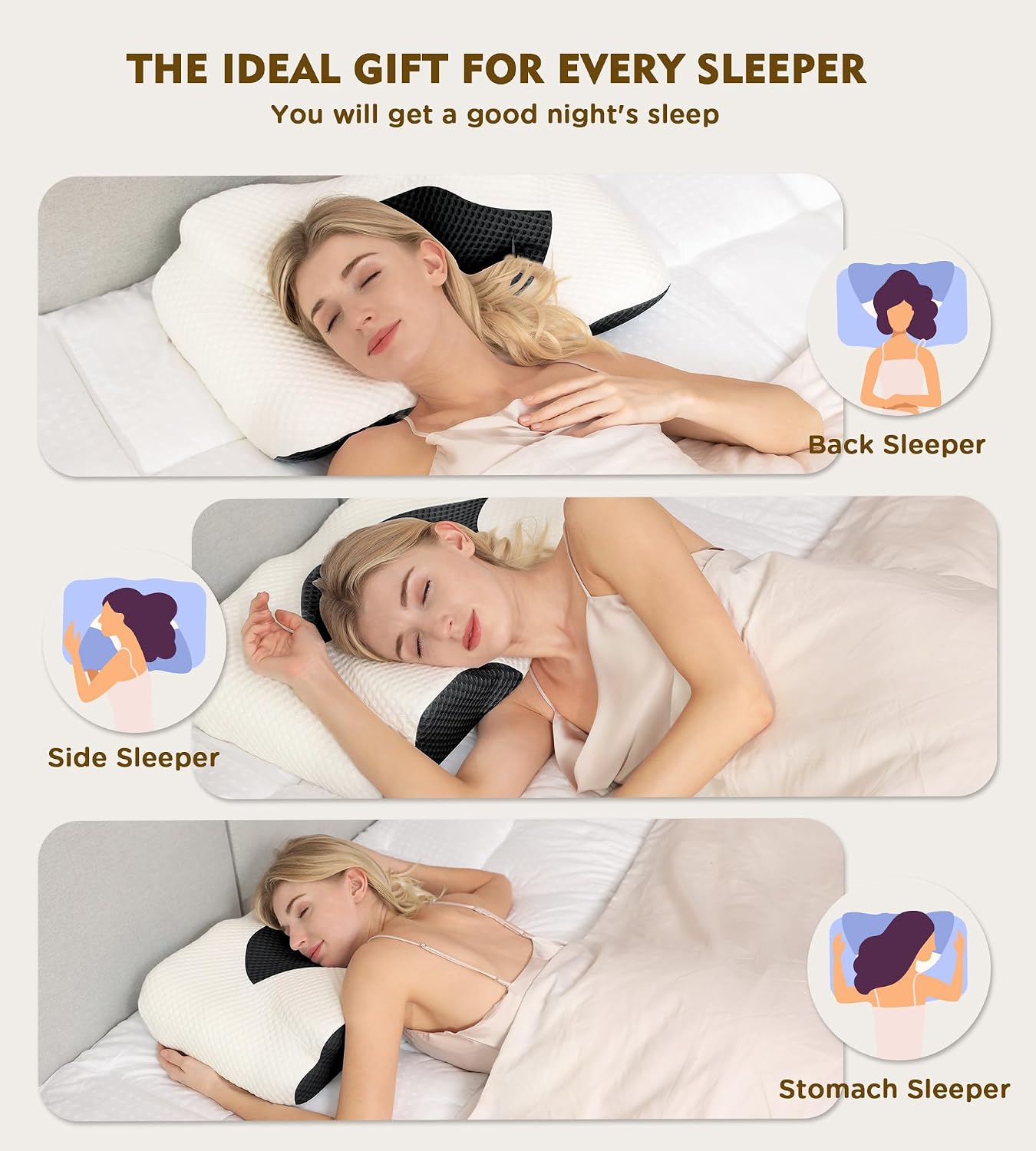 Cervical Pillow for Neck Pain Relief, Hollow Design Odorless Memory Foam Pillows with Cooling Case, Adjustable Orthopedic Bed Pillow for Sleeping, Support for Side Back Sleepers