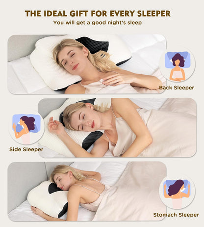 Cervical Pillow for Neck Pain Relief, Hollow Design Odorless Memory Foam Pillows with Cooling Case, Adjustable Orthopedic Bed Pillow for Sleeping, Support for Side Back Sleepers