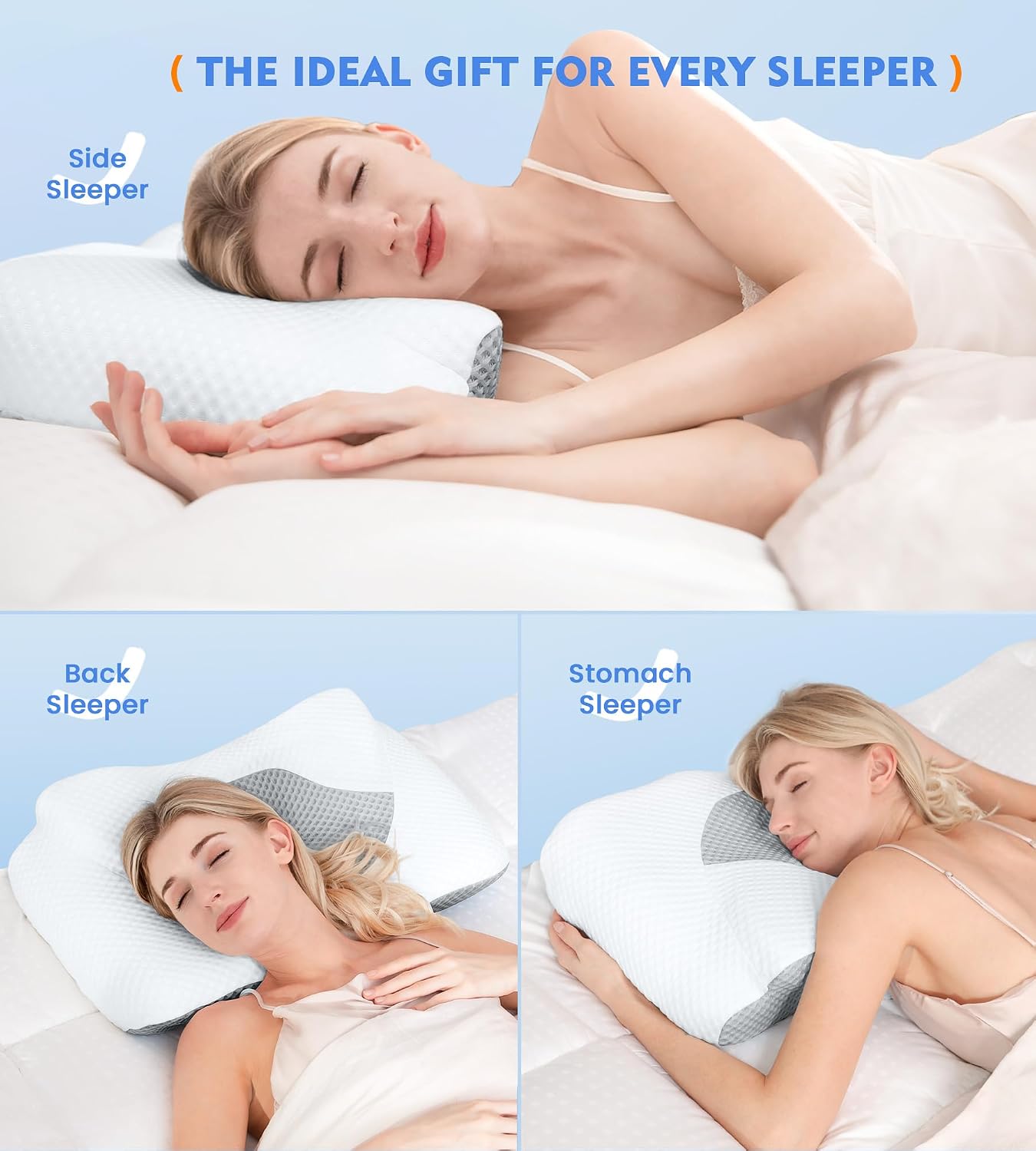 Cervical Pillow for Neck Pain Relief, Hollow Design Odorless Memory Foam Pillows with Cooling Case, Adjustable Orthopedic Bed Pillow for Sleeping, Support for Side Back Sleepers