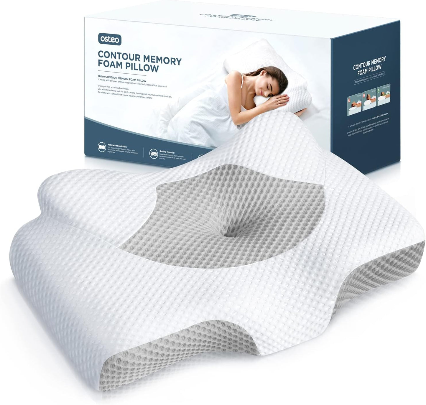 Cervical Pillow for Neck Pain Relief, Hollow Design Odorless Memory Foam Pillows with Cooling Case, Adjustable Orthopedic Bed Pillow for Sleeping, Support for Side Back Sleepers