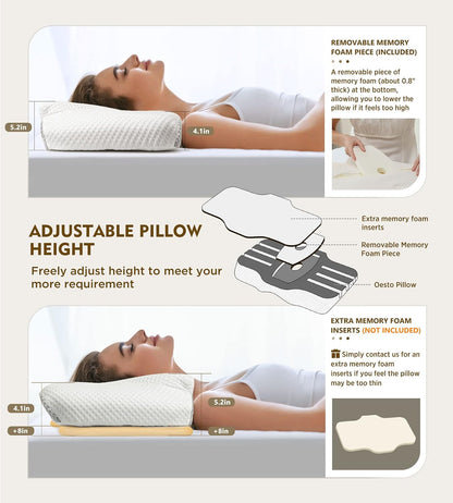 Cervical Pillow for Neck Pain Relief, Hollow Design Odorless Memory Foam Pillows with Cooling Case, Adjustable Orthopedic Bed Pillow for Sleeping, Support for Side Back Sleepers