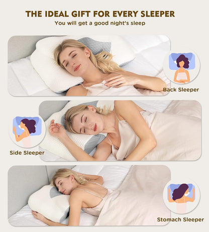 Cervical Pillow for Neck Pain Relief, Hollow Design Odorless Memory Foam Pillows with Cooling Case, Adjustable Orthopedic Bed Pillow for Sleeping, Support for Side Back Sleepers