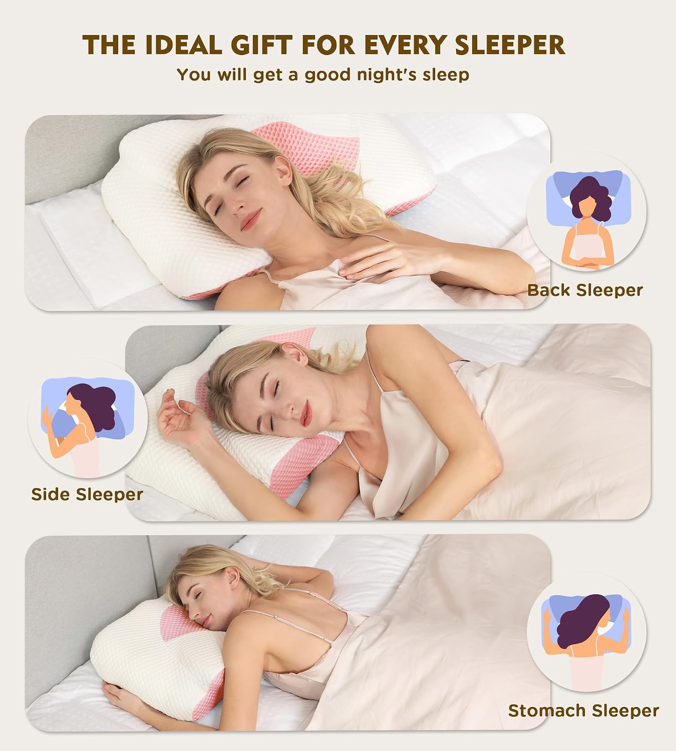 Cervical Pillow for Neck Pain Relief, Hollow Design Odorless Memory Foam Pillows with Cooling Case, Adjustable Orthopedic Bed Pillow for Sleeping, Support for Side Back Sleepers