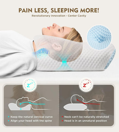 Cervical Pillow for Neck Pain Relief, Hollow Design Odorless Memory Foam Pillows with Cooling Case, Adjustable Orthopedic Bed Pillow for Sleeping, Support for Side Back Sleepers