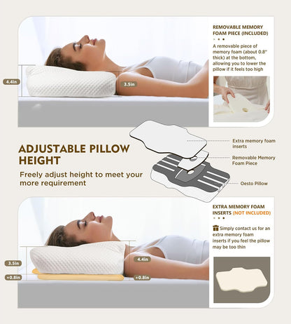 Cervical Pillow for Neck Pain Relief, Hollow Design Odorless Memory Foam Pillows with Cooling Case, Adjustable Orthopedic Bed Pillow for Sleeping, Support for Side Back Sleepers