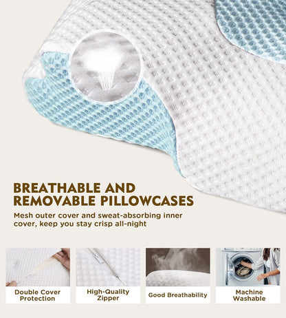 Cervical Pillow for Neck Pain Relief, Hollow Design Odorless Memory Foam Pillows with Cooling Case, Adjustable Orthopedic Bed Pillow for Sleeping, Support for Side Back Sleepers