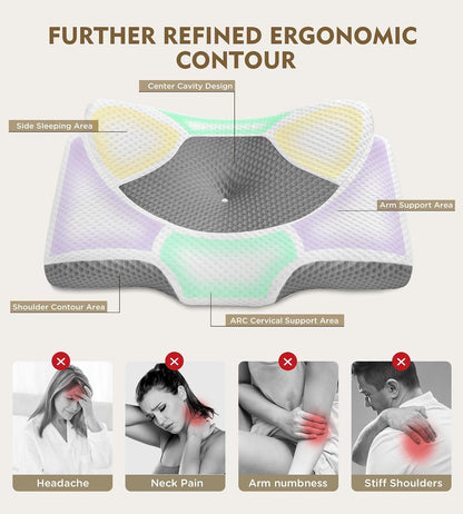 Cervical Pillow for Neck Pain Relief, Hollow Design Odorless Memory Foam Pillows with Cooling Case, Adjustable Orthopedic Bed Pillow for Sleeping, Support for Side Back Sleepers