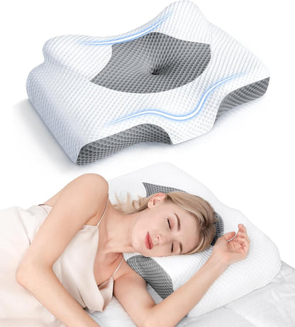 Cervical Pillow for Neck Pain Relief, Hollow Design Odorless Memory Foam Pillows with Cooling Case, Adjustable Orthopedic Bed Pillow for Sleeping, Support for Side Back Sleepers