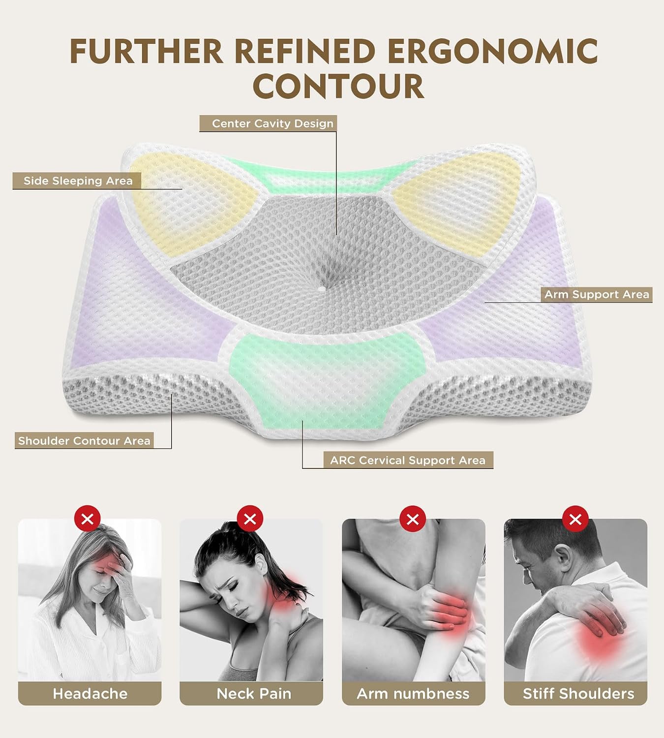 Cervical Pillow for Neck Pain Relief, Hollow Design Odorless Memory Foam Pillows with Cooling Case, Adjustable Orthopedic Bed Pillow for Sleeping, Support for Side Back Sleepers