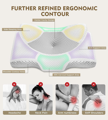 Cervical Pillow for Neck Pain Relief, Hollow Design Odorless Memory Foam Pillows with Cooling Case, Adjustable Orthopedic Bed Pillow for Sleeping, Support for Side Back Sleepers