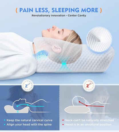Cervical Pillow for Neck Pain Relief, Hollow Design Odorless Memory Foam Pillows with Cooling Case, Adjustable Orthopedic Bed Pillow for Sleeping, Support for Side Back Sleepers