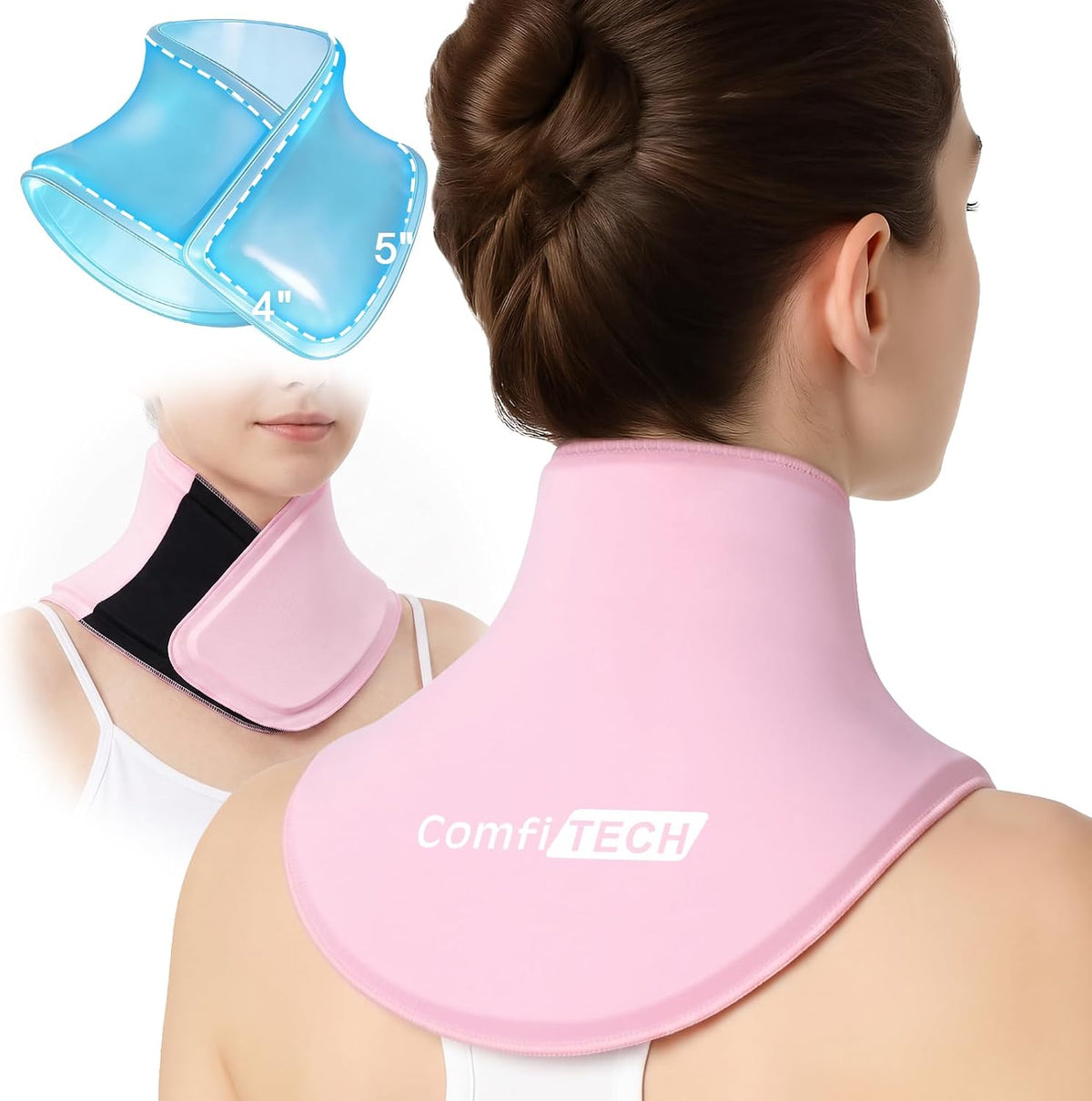 Women Extended Neck Ice Pack Wrap, Medium, Pink