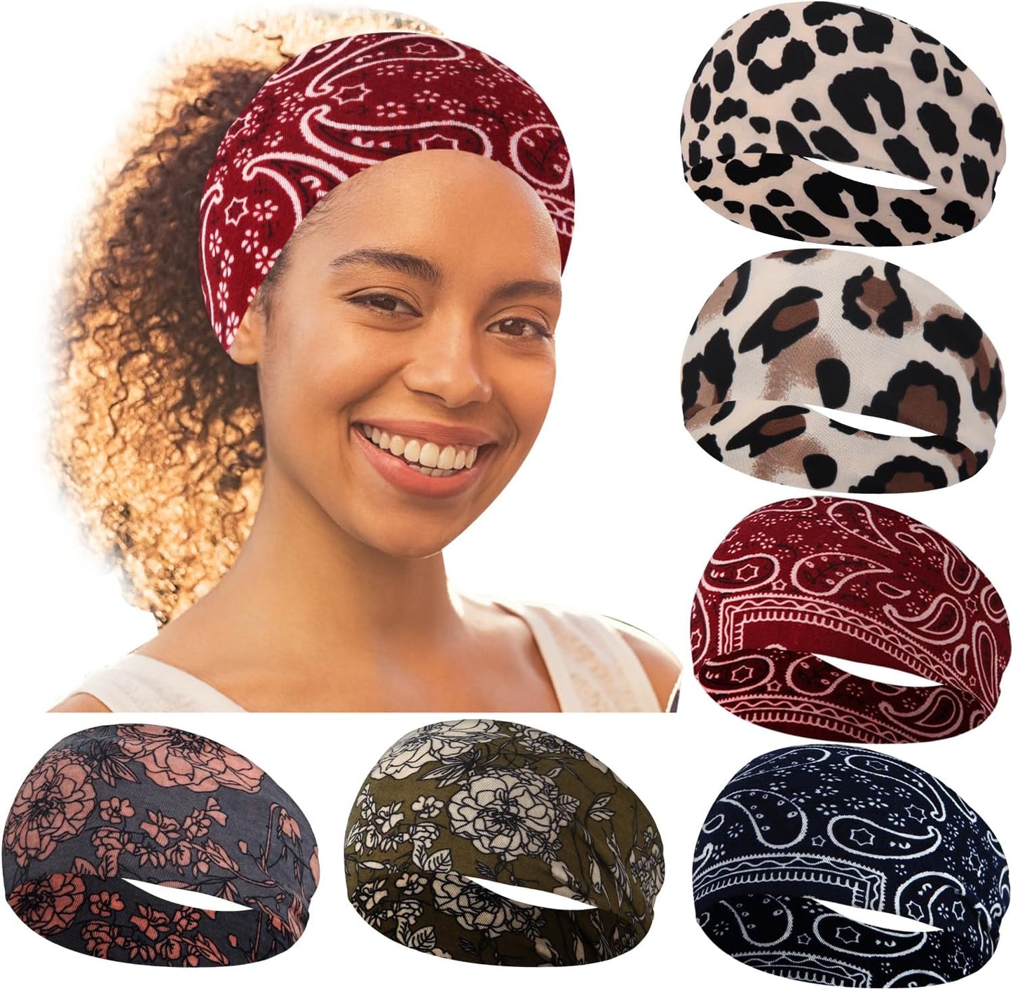 Workout Wide Headbands for Women Non Slip, Super Soft Yoga Running Exercise Head Bands, Elastic Sweat Band Hair Bands for Women's Hair, Womens Solid Headband Hair Wrap