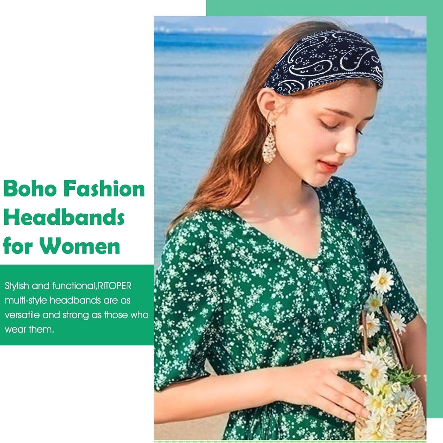 Workout Wide Headbands for Women Non Slip, Super Soft Yoga Running Exercise Head Bands, Elastic Sweat Band Hair Bands for Women's Hair, Womens Solid Headband Hair Wrap