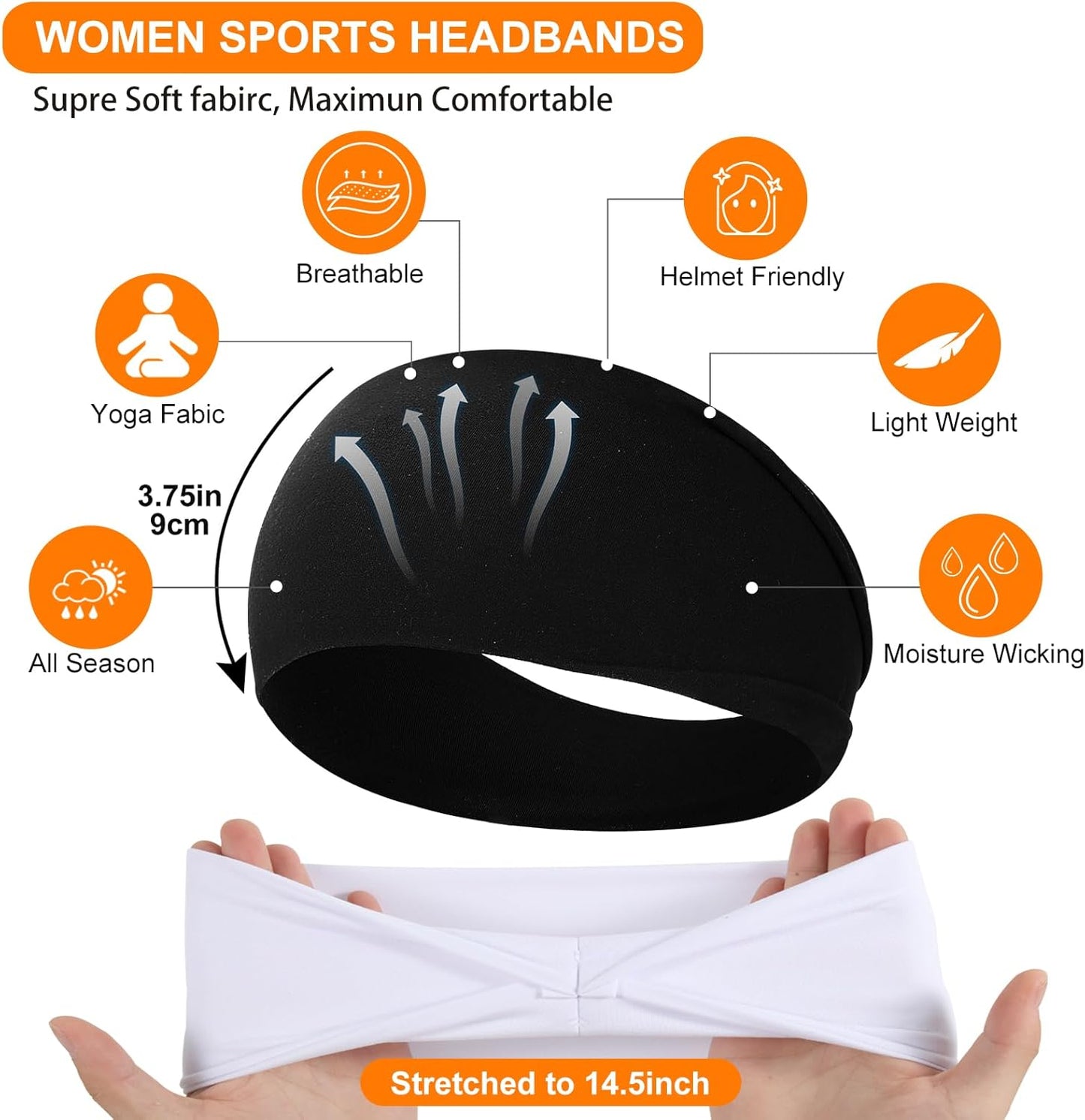 Workout Wide Headbands for Women Non Slip, Super Soft Yoga Running Exercise Head Bands, Elastic Sweat Band Hair Bands for Women's Hair, Womens Solid Headband Hair Wrap