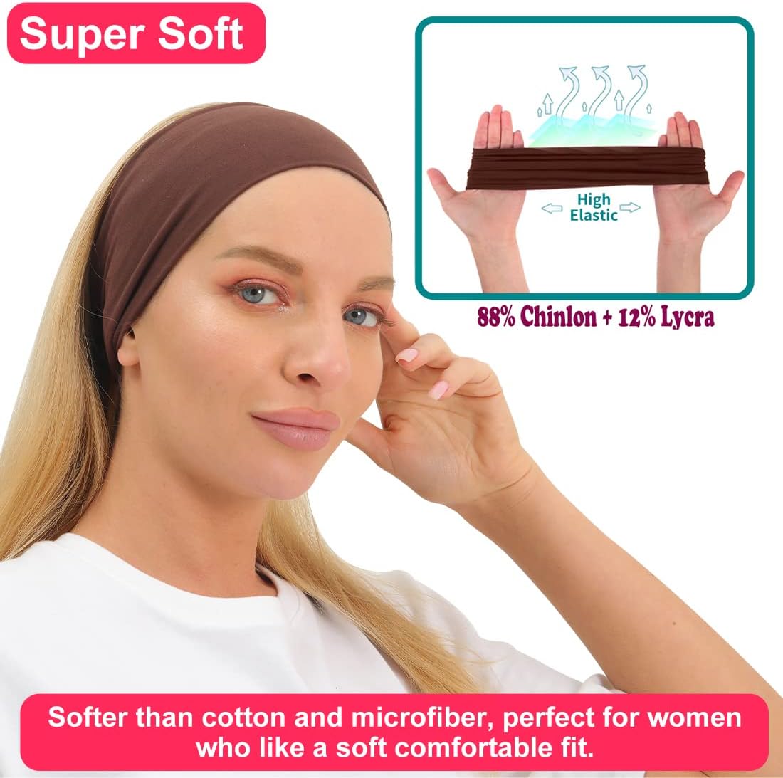 Workout Wide Headbands for Women Non Slip, Super Soft Yoga Running Exercise Head Bands, Elastic Sweat Band Hair Bands for Women's Hair, Womens Solid Headband Hair Wrap