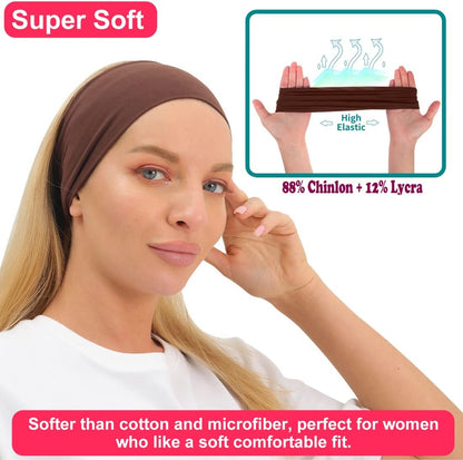 Workout Wide Headbands for Women Non Slip, Super Soft Yoga Running Exercise Head Bands, Elastic Sweat Band Hair Bands for Women's Hair, Womens Solid Headband Hair Wrap