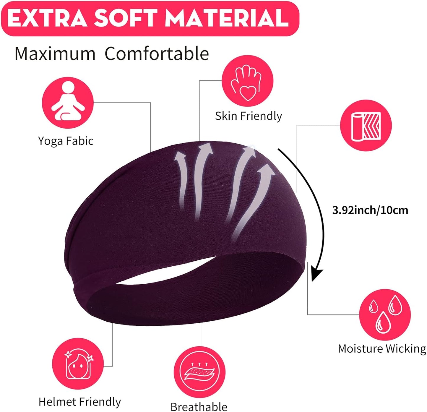 Workout Wide Headbands for Women Non Slip, Super Soft Yoga Running Exercise Head Bands, Elastic Sweat Band Hair Bands for Women's Hair, Womens Solid Headband Hair Wrap