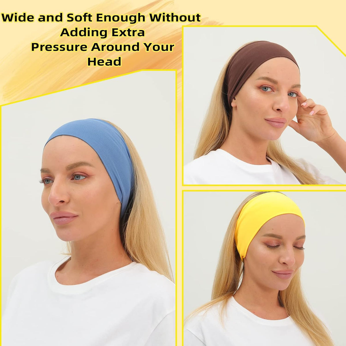 Workout Wide Headbands for Women Non Slip, Super Soft Yoga Running Exercise Head Bands, Elastic Sweat Band Hair Bands for Women's Hair, Womens Solid Headband Hair Wrap