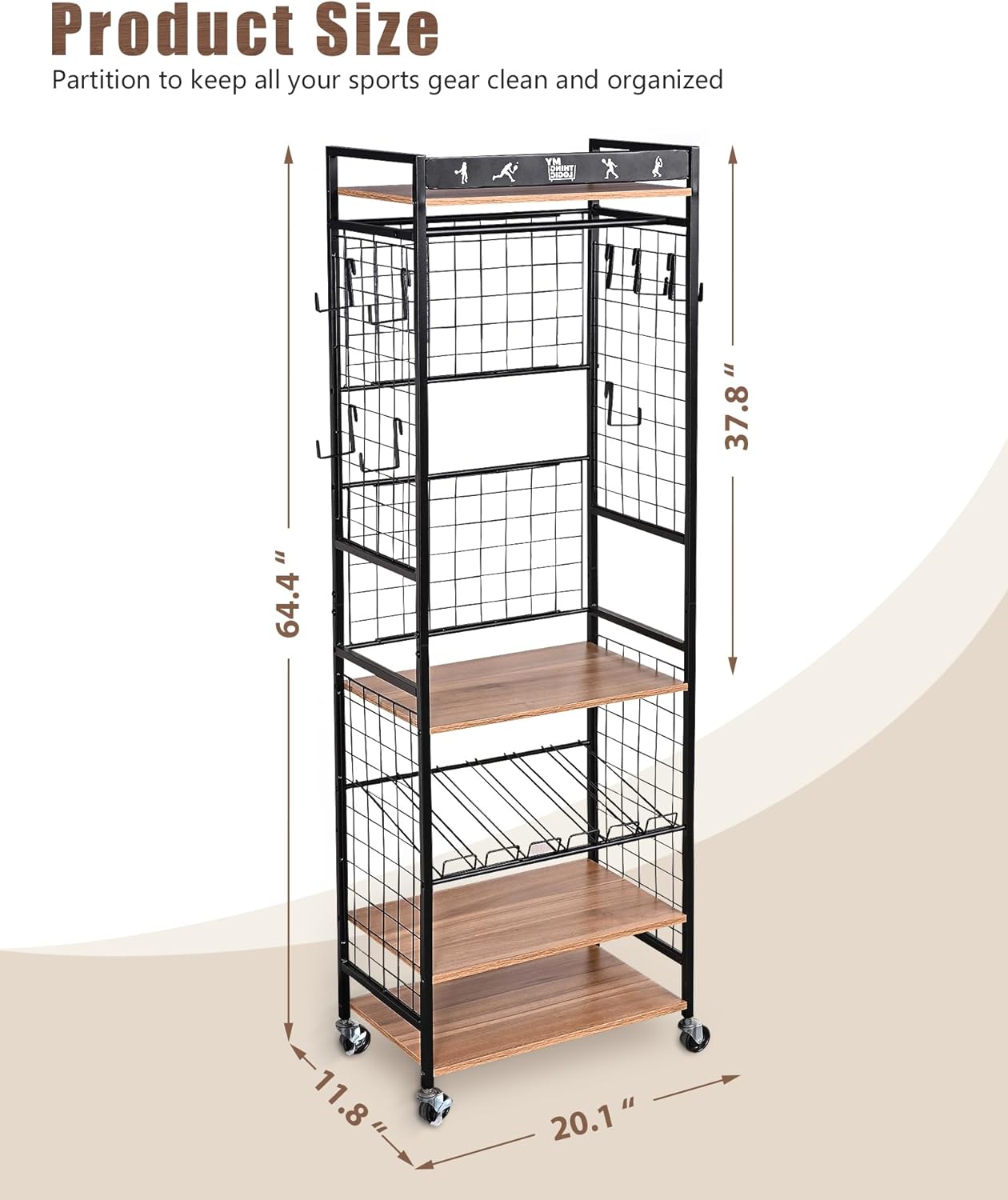 Weight Rack for Dumbbells, Home Gym Storage for Yoga Mat Dumbbells Kettlebells and Strength Training Equipment, Dumbbell Rack with Wheels and Hanging Hooks