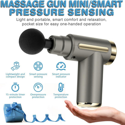 Mini Massage Gun with Case, Deep Tissue Muscle Massager with 6 Speeds & 4 Heads, Super Quiet Handheld Percussion Massager for Pain Relief, Athletes, Office Workers & Parents, Portable Gift