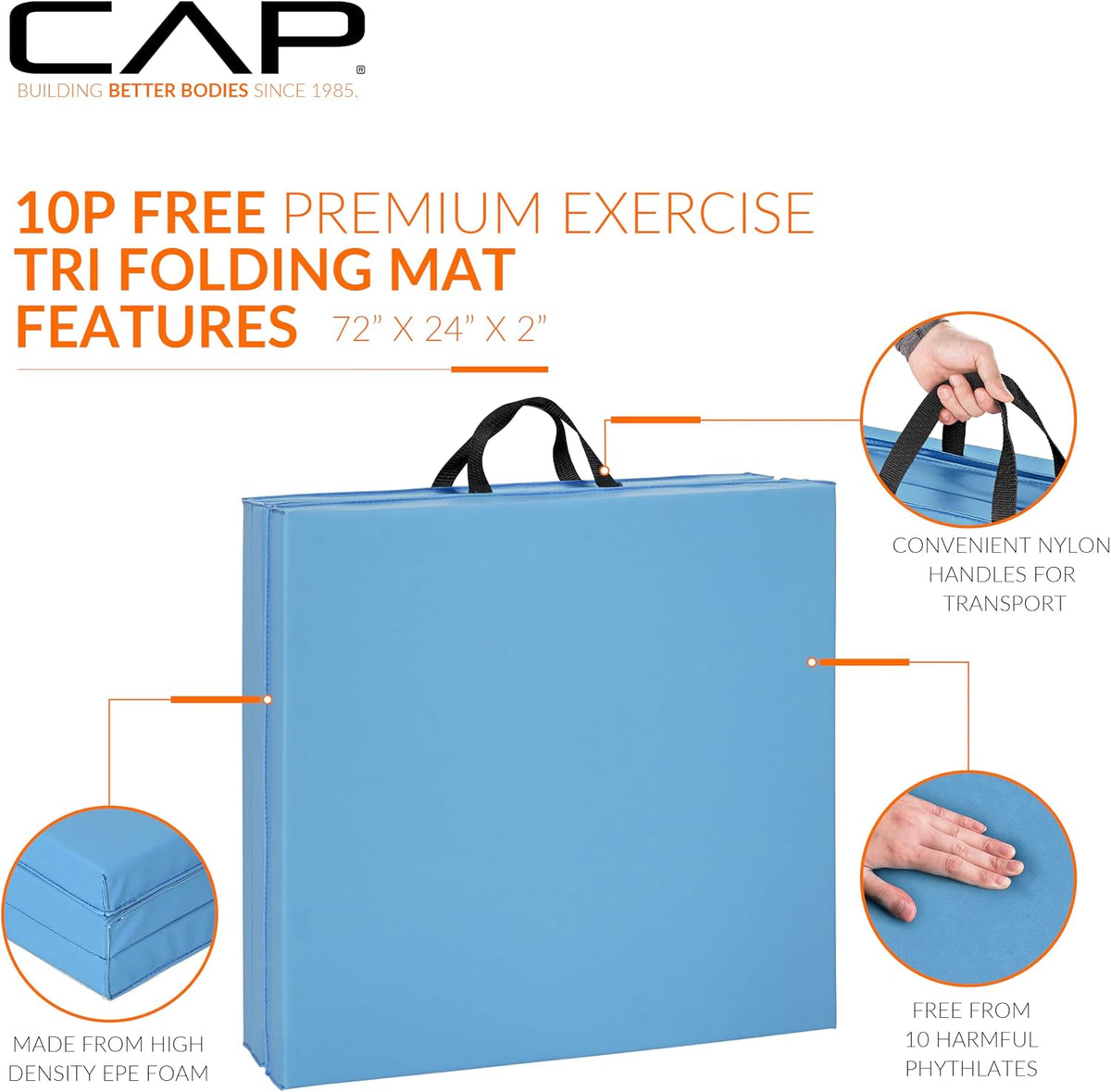Barbell All Purpose Folding Anti Tear Exercise Training Aerobic Fitness Gym & Gymnastics Balance Mat | Multiple colors