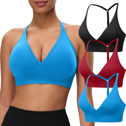 Women's Sports Bras Deep V Neck Adjustable Y Back Spaghetti Strap Racerback Padded Wireless Yoga Workout Tops