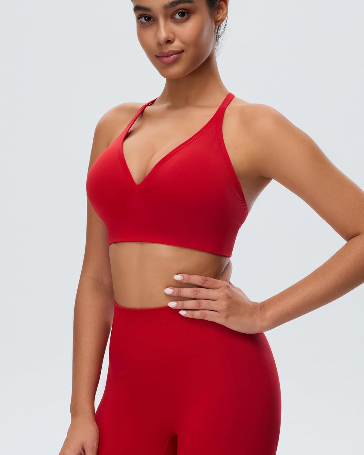Women's Sports Bras Deep V Neck Adjustable Y Back Spaghetti Strap Racerback Padded Wireless Yoga Workout Tops