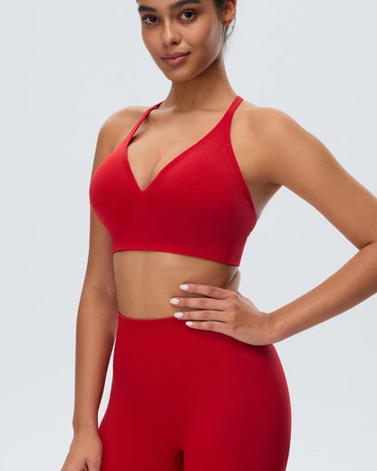Women's Sports Bras Deep V Neck Adjustable Y Back Spaghetti Strap Racerback Padded Wireless Yoga Workout Tops