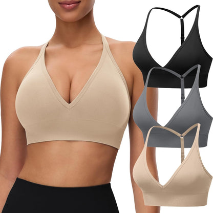 Women's Sports Bras Deep V Neck Adjustable Y Back Spaghetti Strap Racerback Padded Wireless Yoga Workout Tops
