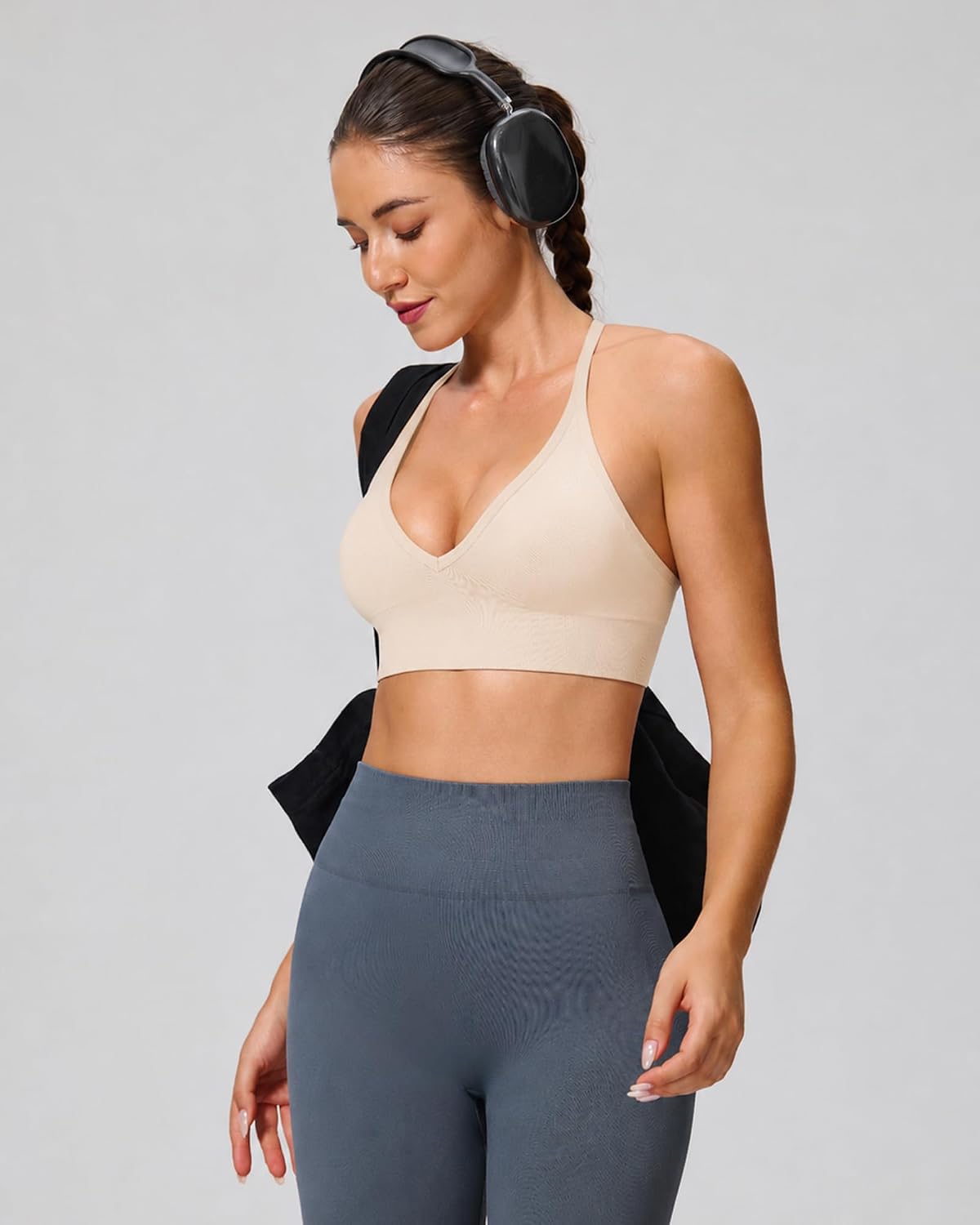 Women's Sports Bras Deep V Neck Adjustable Y Back Spaghetti Strap Racerback Padded Wireless Yoga Workout Tops