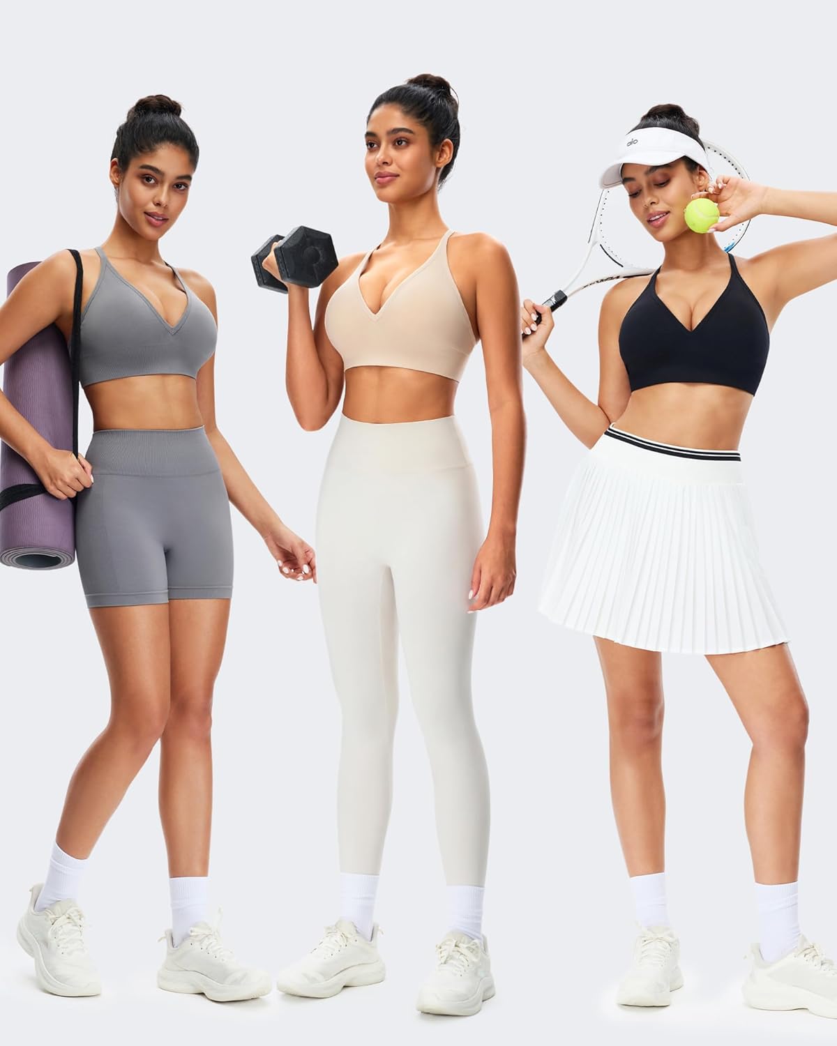 Women's Sports Bras Deep V Neck Adjustable Y Back Spaghetti Strap Racerback Padded Wireless Yoga Workout Tops