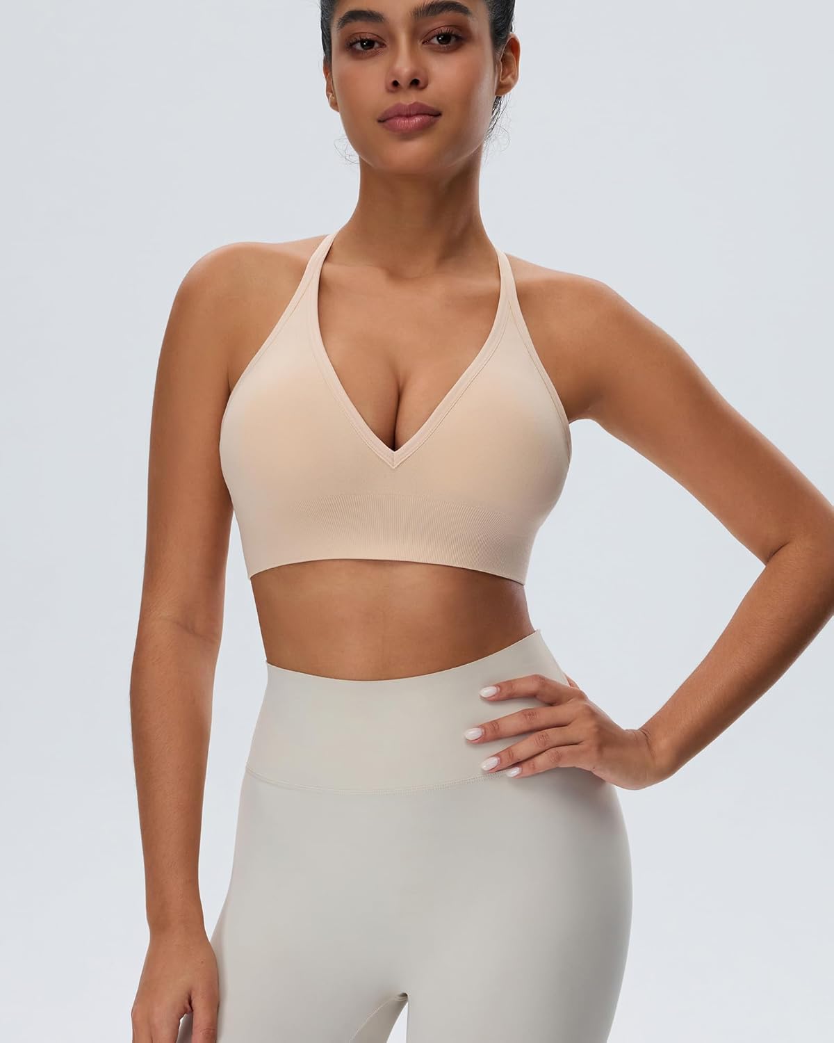 Women's Sports Bras Deep V Neck Adjustable Y Back Spaghetti Strap Racerback Padded Wireless Yoga Workout Tops