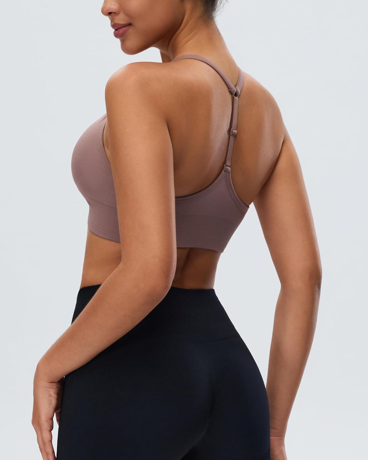Women's Sports Bras Deep V Neck Adjustable Y Back Spaghetti Strap Racerback Padded Wireless Yoga Workout Tops
