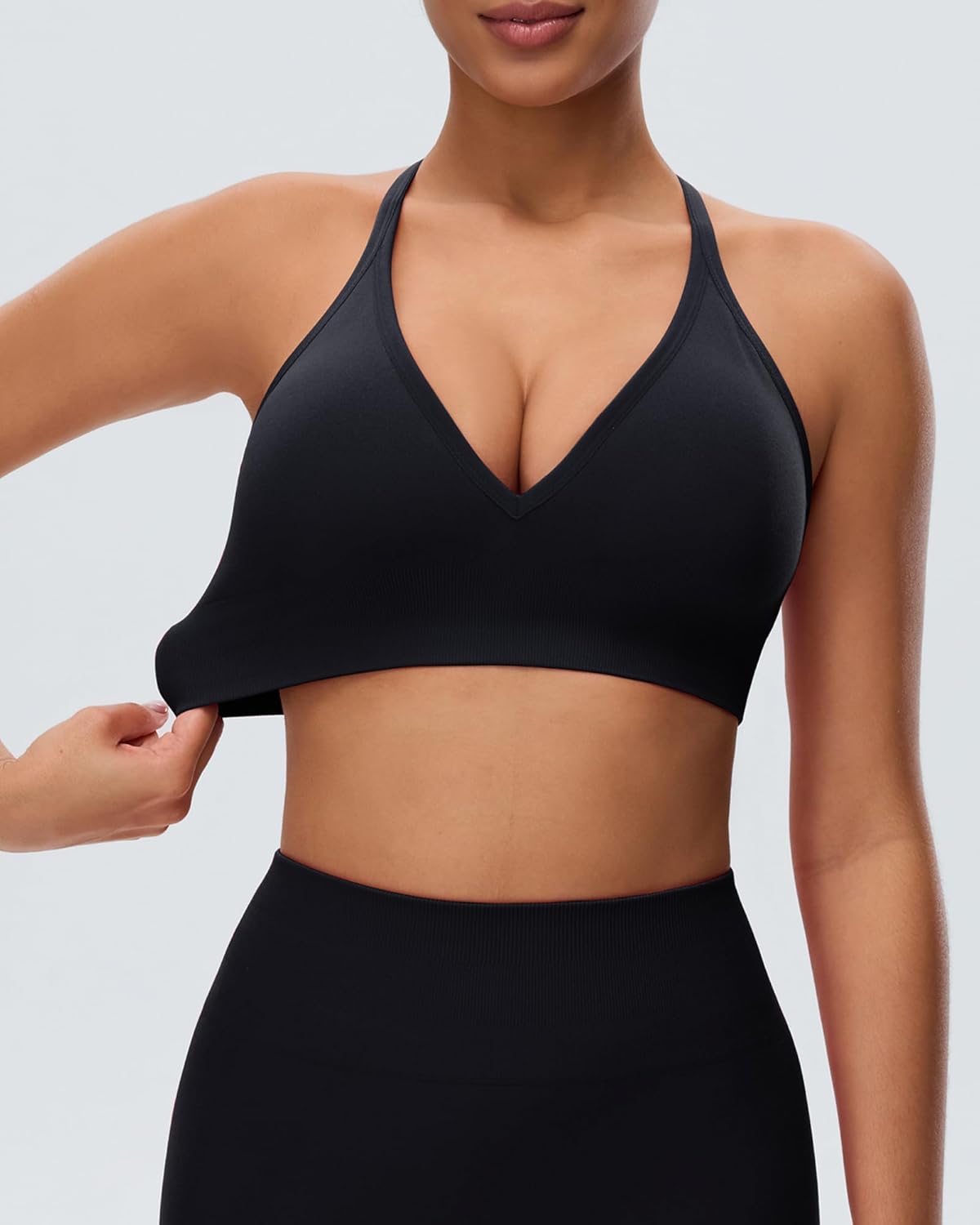 Women's Sports Bras Deep V Neck Adjustable Y Back Spaghetti Strap Racerback Padded Wireless Yoga Workout Tops
