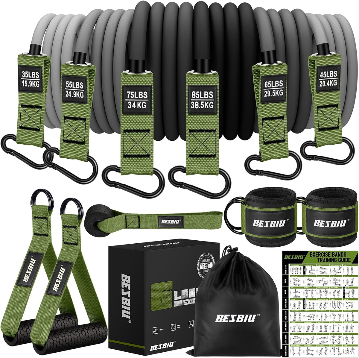 Heavy Resistance Bands for Working Out, 300lbs/360lb/420lb Exercise Bands Workout Bands with Handles, Door Anchor, Ankle Straps, Home Gym Workout Equipment for Men Fitness Strength Training Stretching