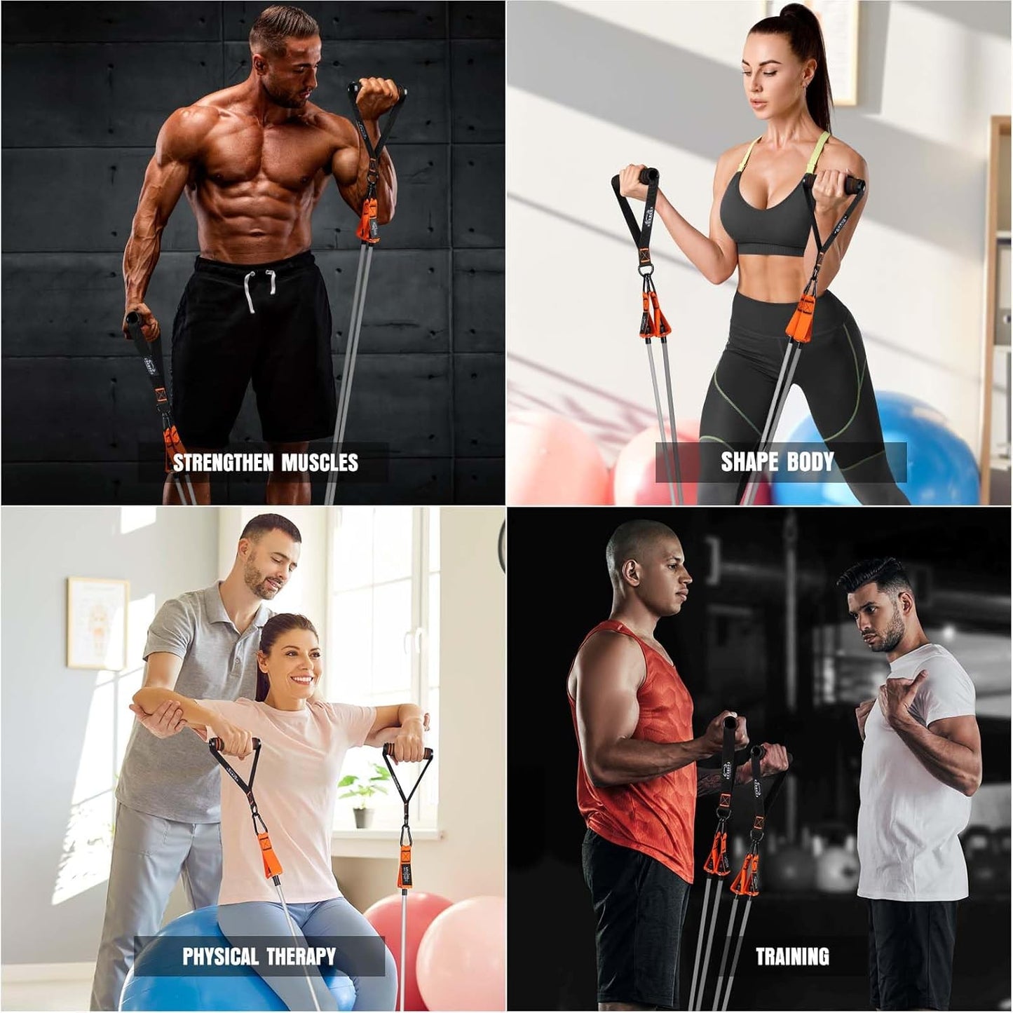Resistance Bands with Handles, 175lb Exercise Bands for Working Out, Fitness Bands, Workout Bands with Door Anchor and Ankle Straps, Physical Therapy, Yoga, Strength Training Home Gym Equipment