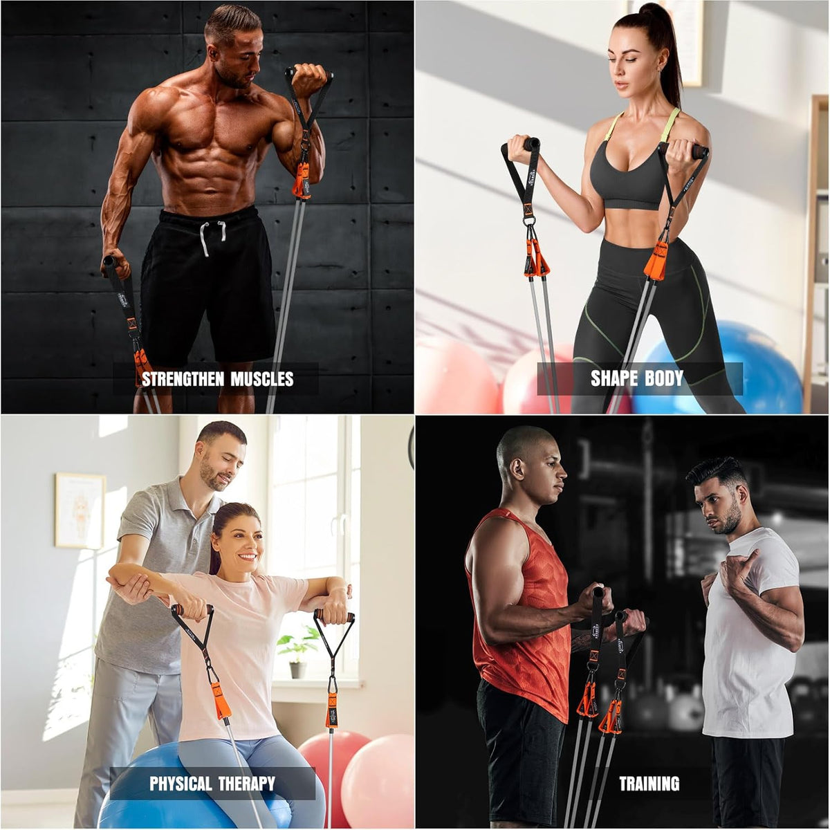 Resistance Bands with Handles, 175lb Exercise Bands for Working Out, Fitness Bands, Workout Bands with Door Anchor and Ankle Straps, Physical Therapy, Yoga, Strength Training Home Gym Equipment