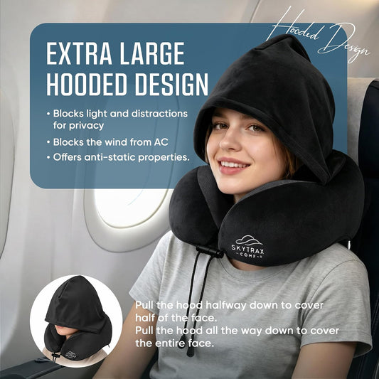 ® Travel Neck Pillow with Hood for Privacy on Long Flights