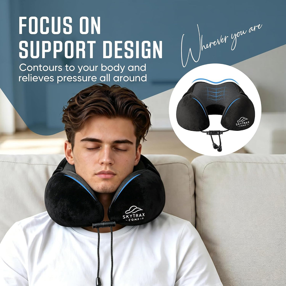 ® Travel Neck Pillow with Hood for Privacy on Long Flights