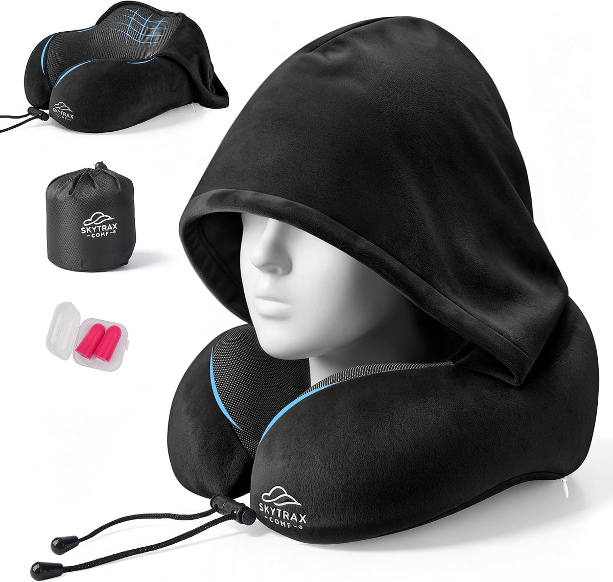 ® Travel Neck Pillow with Hood for Privacy on Long Flights