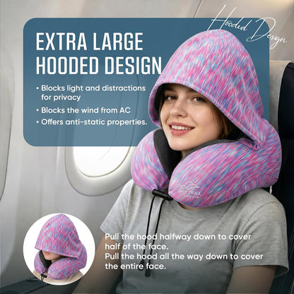 ® Travel Neck Pillow with Hood for Privacy on Long Flights