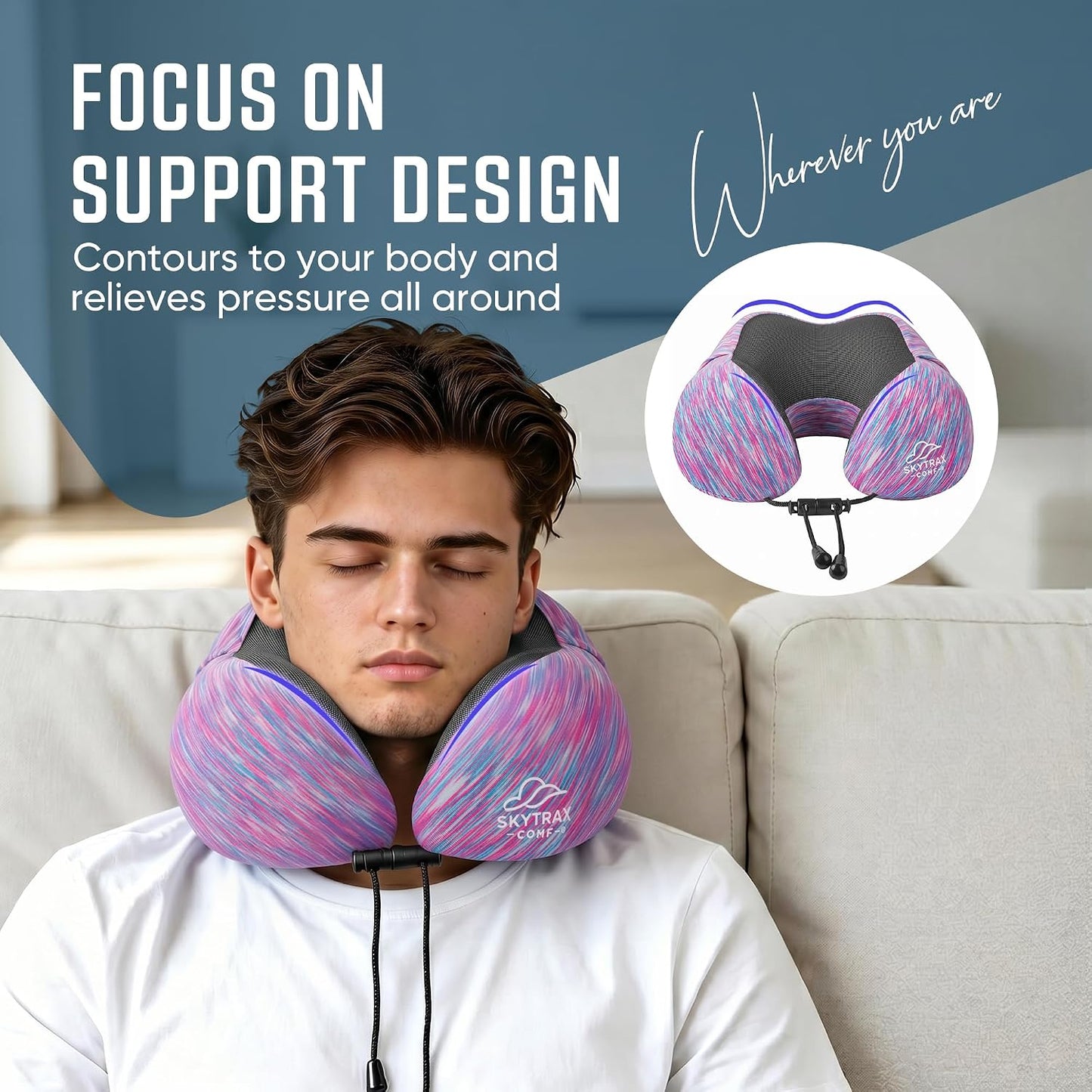 ® Travel Neck Pillow with Hood for Privacy on Long Flights