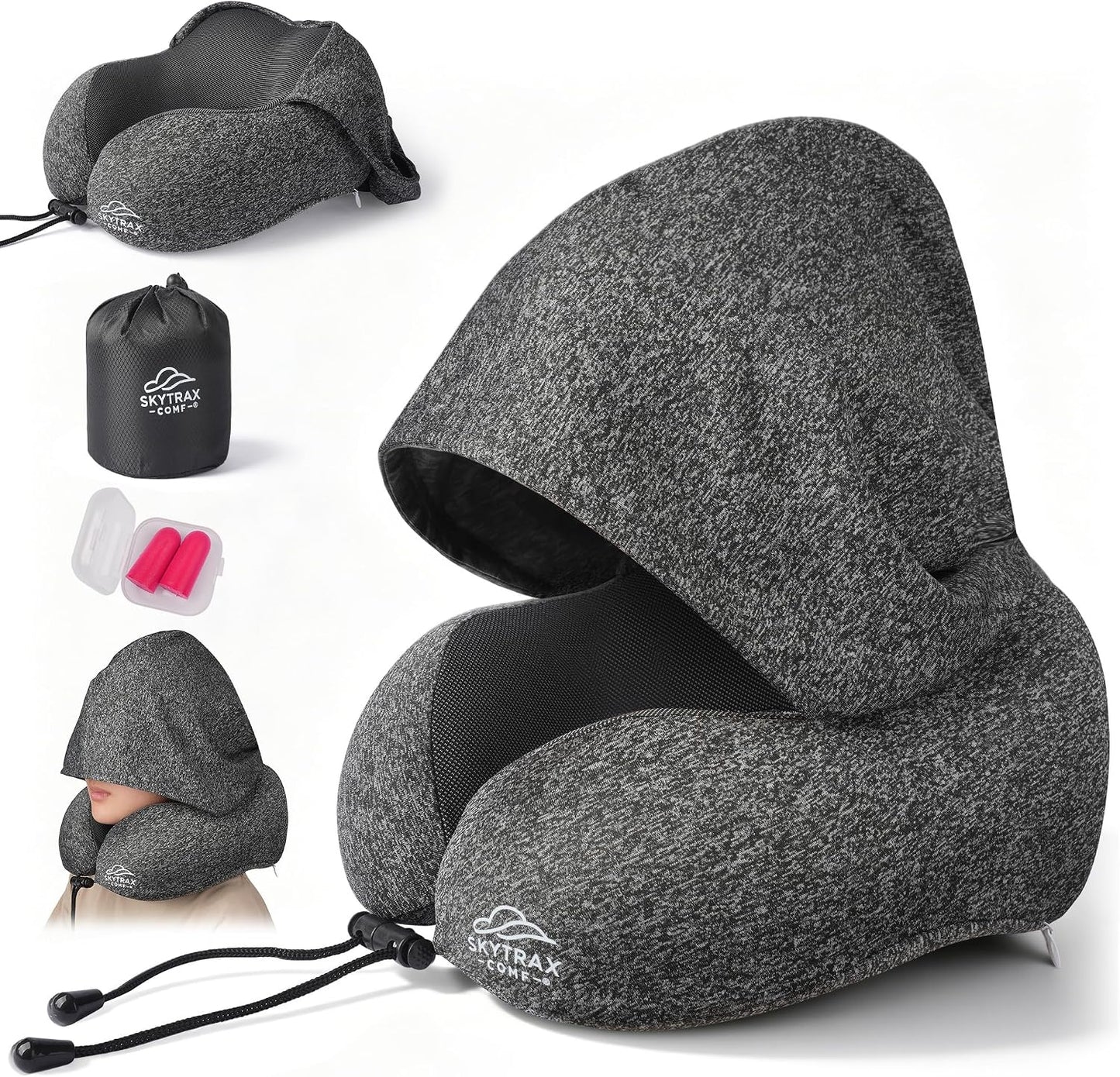 ® Travel Neck Pillow with Hood for Privacy on Long Flights
