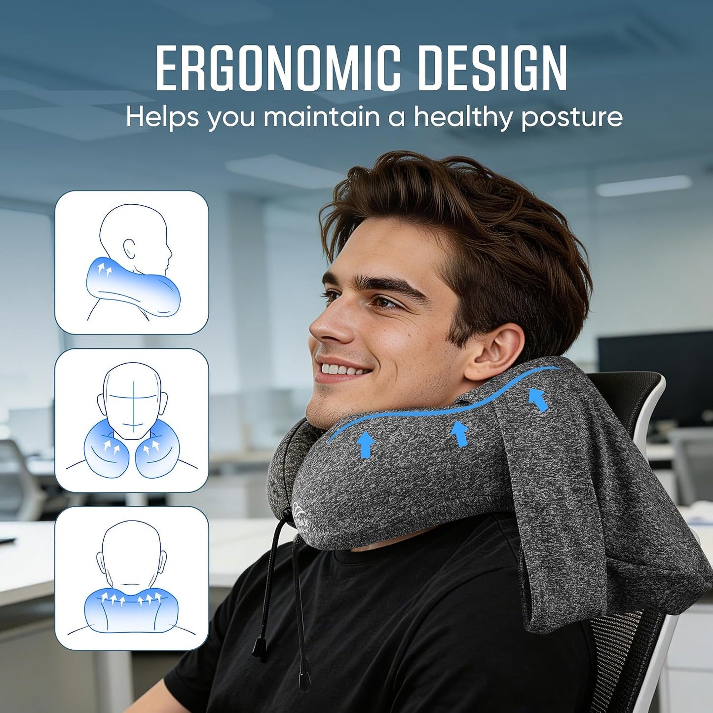 ® Travel Neck Pillow with Hood for Privacy on Long Flights