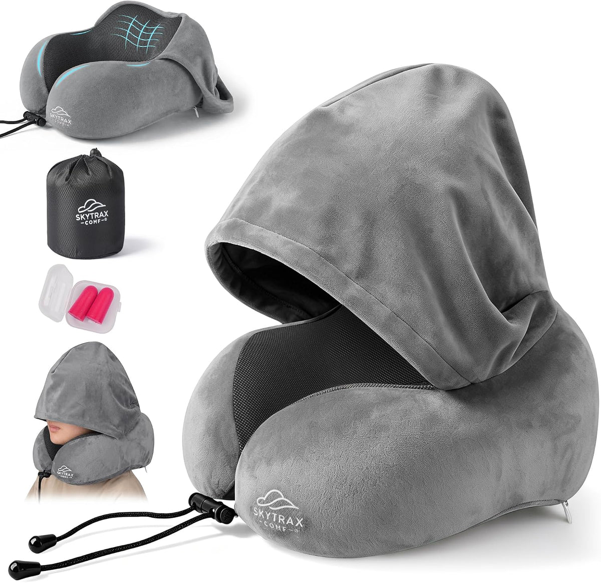 ® Travel Neck Pillow with Hood for Privacy on Long Flights