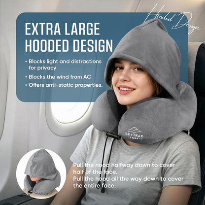 ® Travel Neck Pillow with Hood for Privacy on Long Flights