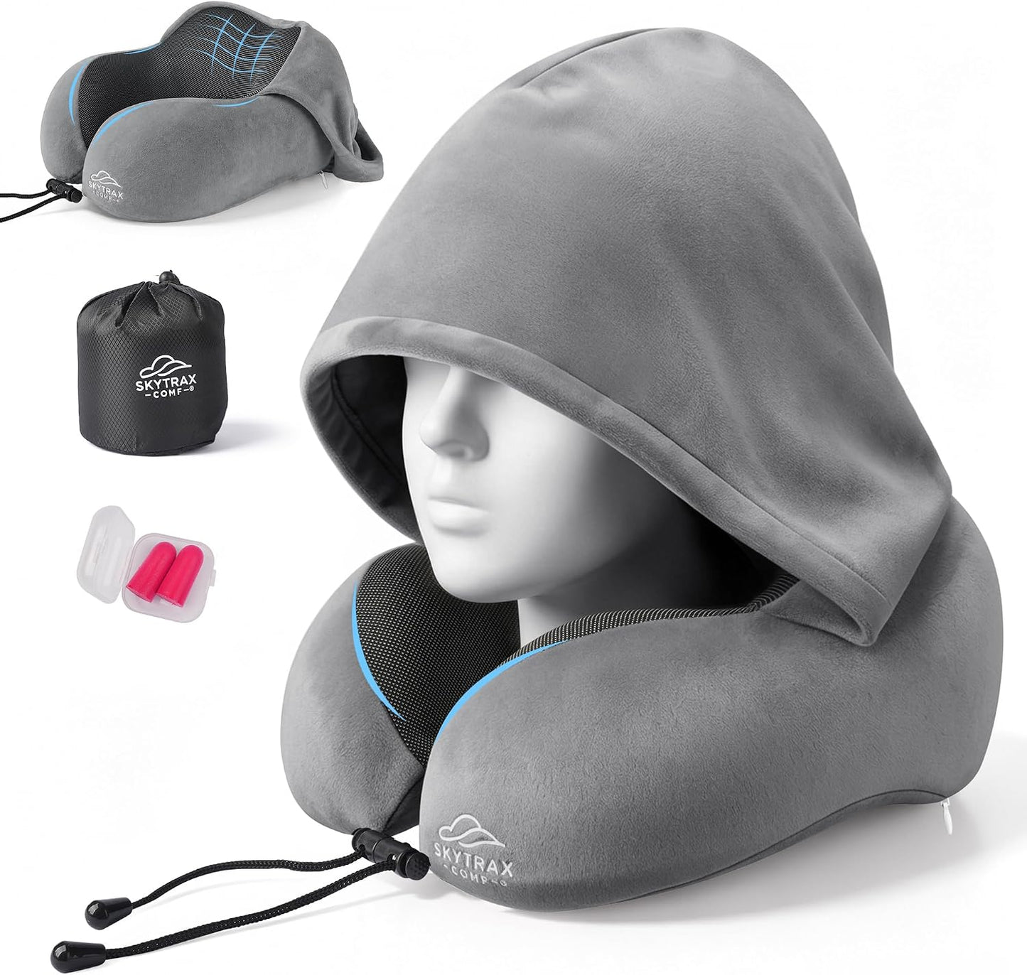 ® Travel Neck Pillow with Hood for Privacy on Long Flights