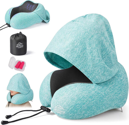 ® Travel Neck Pillow with Hood for Privacy on Long Flights